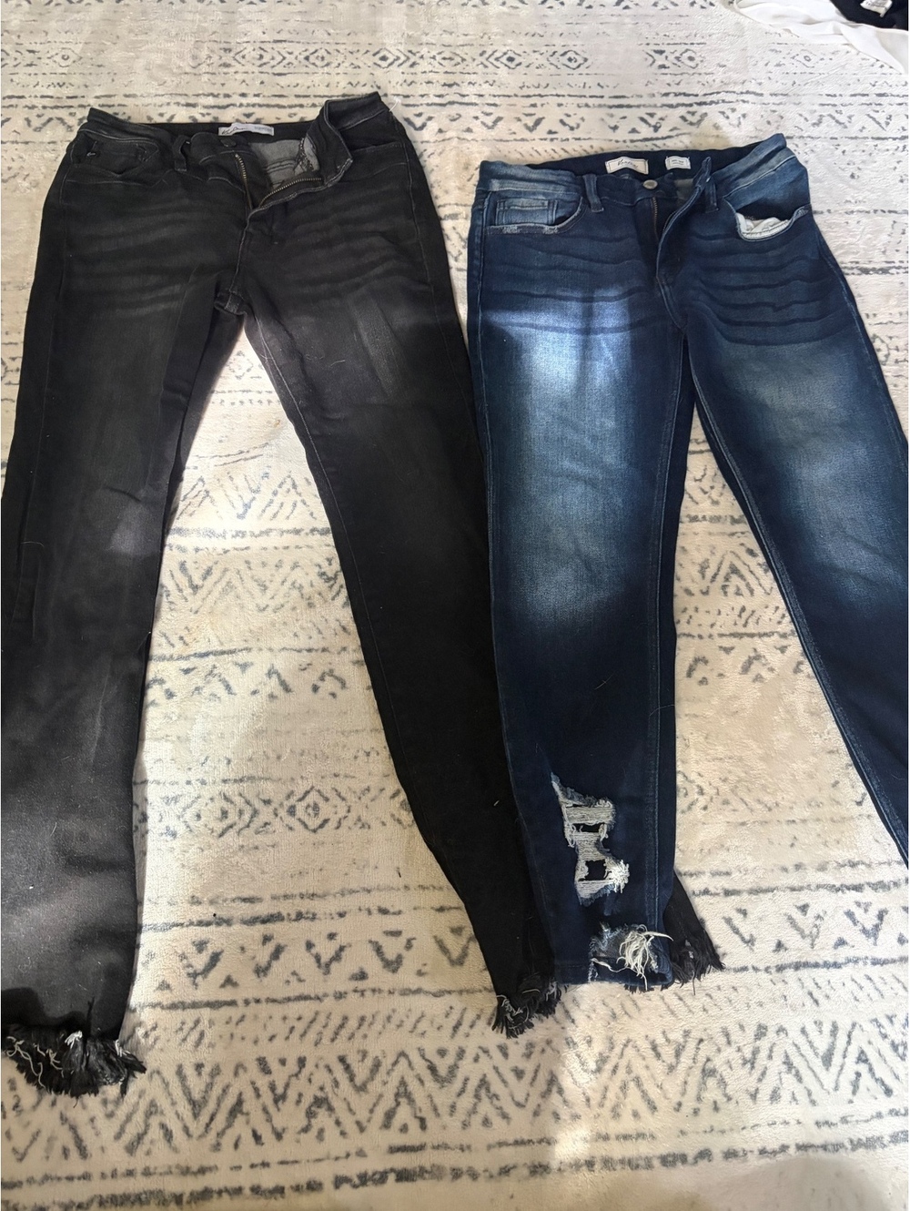KanCan Women's Jeans Size 29 - Black and Blue Distressed Denim